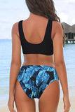 Leaf Printed Patchwork Buckle Front Bikini Set