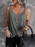 Solid Color U-Neck Button Modal Tank Shirt