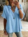 Casual Frayed Linen And Cotton Shirt