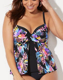 Multi Leaves Faux Flyaway Underwire Tankini Set