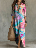 Women's Geometric Patterns Print Casual Solid-color Linen-cotton Dress