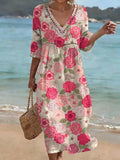 Women's Floral Art Print Casual Cotton Linen Dress