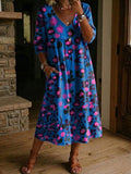 Women's Flower Print Casual Loose-fit Cotton-linen Dress With Lace Trim And Paneling