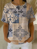 Women's Vintage Pattern Printed Cotton Linen Top