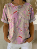 Women's Vintage Flower Pattern Printed Cotton Linen Top