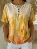 Women's Vintage Gradient Geometry Pattern Printed Cotton Linen Top