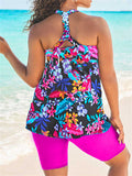Longer Length Braided Tankini Set - Black Paradise Floral