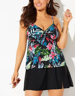 Belize Tie Front Underwire Tankini With Side Slit Swim Skirt