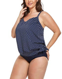 Navy Blue Dots Side Tie Tankini Set