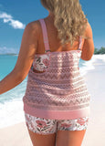 Light Pink Floral Print Plus Size Tankini Set