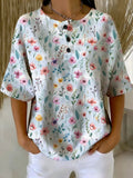 Women's Floral Print Casual Waffle-knit Top