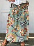 Women's Floral Print Linen Pocket Skirt
