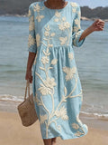 Women's Vintage Flower Art Print Cotton Dress