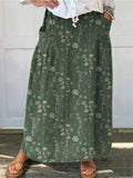 Women's Retro Floral Art Print Casual Linen Pocket Skirt