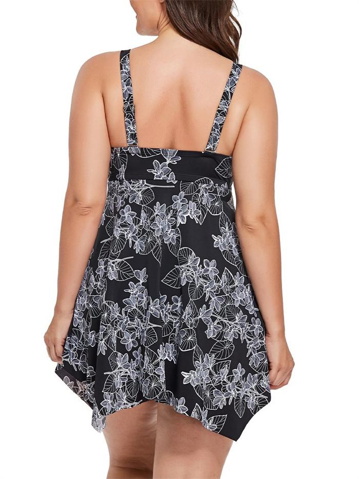 Black Palm Two Piece Handkerchief Swimdress set