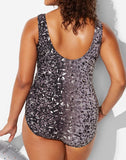 Silver Leopard Sarong Front One Piece Swimsuit