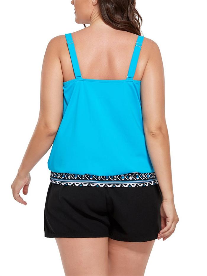 Azure Loop Strap Blouson Tankini with Cargo Swim Short