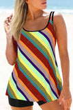 Double Straps Color Block Striped Tankini Set