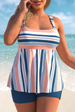 Striped Plus Size Multi Color Tankini Set