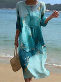 Women's Vintage Flower Art Print Cotton Dress