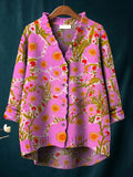 Women's Vintage Floral Art Print Casual Pullover Sweater