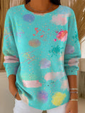 Women's Color Splash Ink Pattern Casual Pullover Sweater