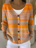 Vintage Geometry Art Print Buttoned V-neck Cardigan Sweater