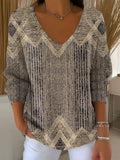 Women's Vintage Abstract Geometric Art Print Casual Pullover Sweater