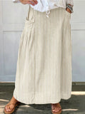 Women's Striped Abstract Geometry Art Pattern Print Linen Pocket Skirt