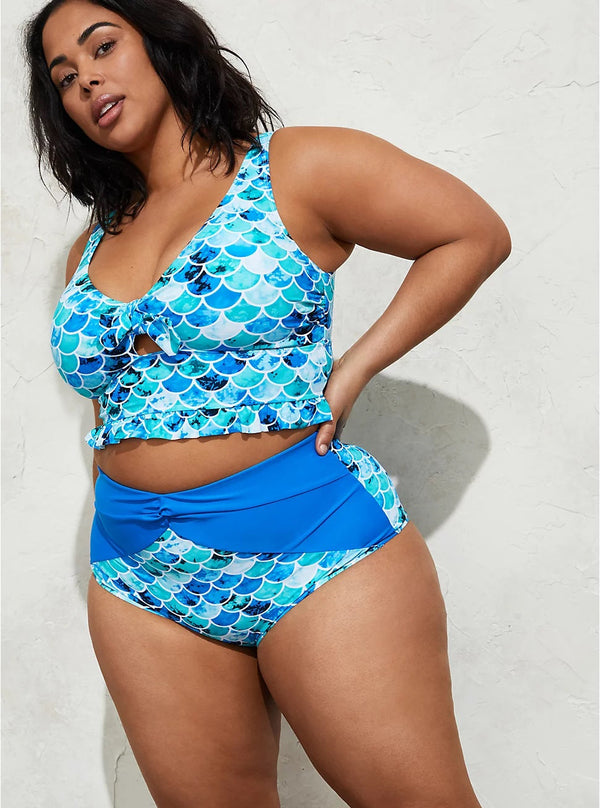 Blue Mermaid Ruffle Midkini Swim Bikini Set