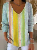 Women's Beautiful Colorful Striped Painting Art Print Casual Pullover Sweater