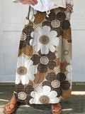 Countryside Patchwork Floral Pattern Printed Women's Linen Pocket Skirt