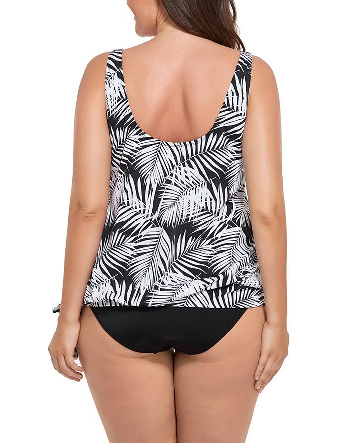 Leaves Classic Side Tie Blouson Tankini Set