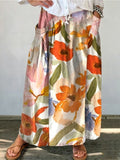 Women's Floral Print Linen Pocket Skirt