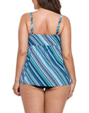 Blue Diagonal Smocked Bandeau Tankini Set