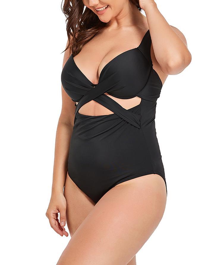 Black Cut Out Underwire One Piece Swimsuit