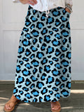 Elegant Leopard Print Pattern Printed Women's Linen Pocket Skirt