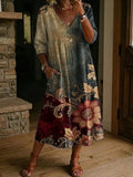 Women's Retro Flower Pattern Print Cotton-linen Dress