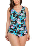 Pink Floral Sarong Front One Piece Swimsuit