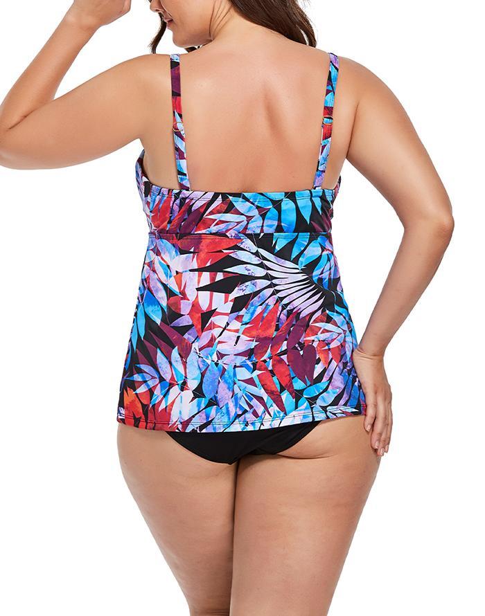Red Blue Palm Tie Front Underwire Tankini Set