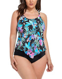 Neon Tropical Scarf X-Back Tankini Set