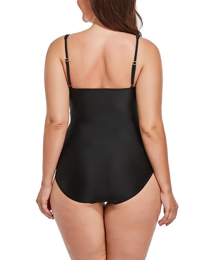 Black Ruched Twist Front One Piece Swimsuit