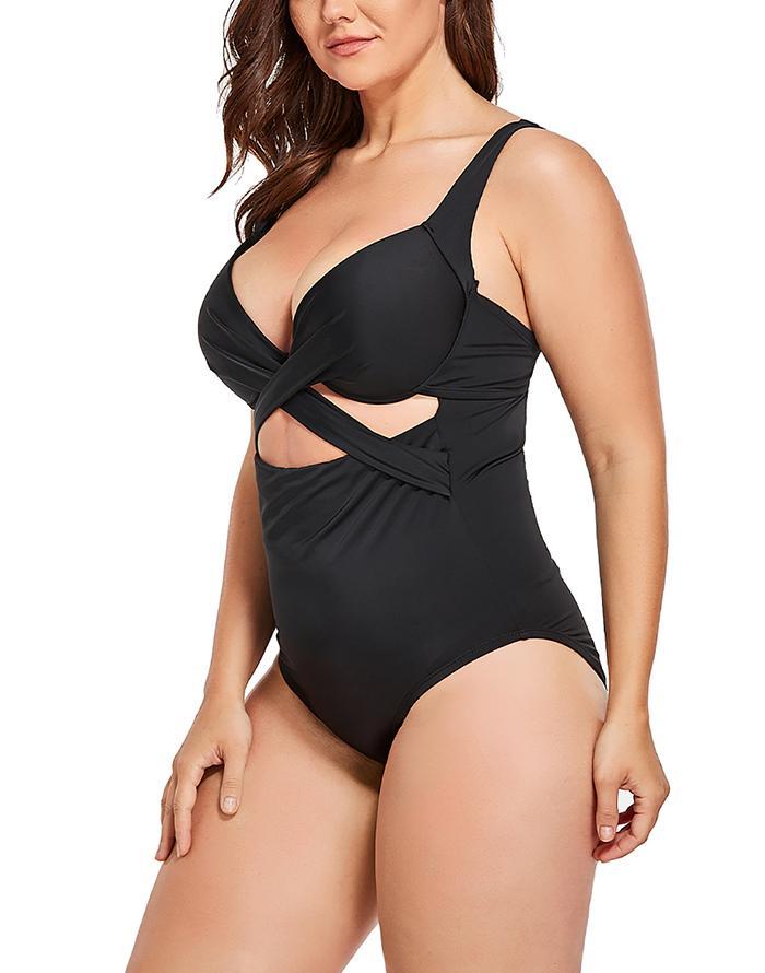 Black Cut Out Underwire One Piece Swimsuit