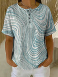 Women's Striped Pattern Art Print Casual Cotton Shirt