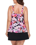 Pink Floral V-NECK Flowy Tankini With A-Line Swim Skirt