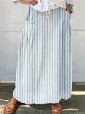 Women's Striped Abstract Geometry Art Pattern Print Linen Pocket Skirt