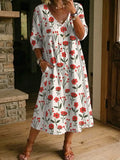 Women's Retro Floral Art Print Casual Stylish Cotton Linen Dress
