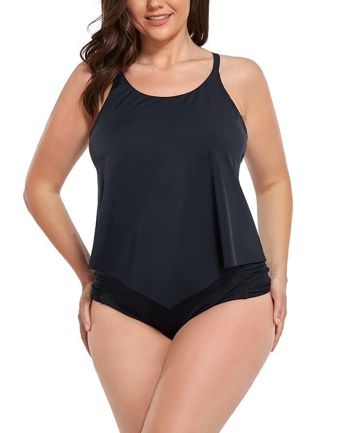 Black Scarf X-Back Tankini Set