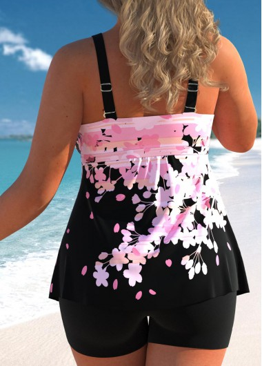 Plus Size Floral Print Pink Tankini Set