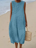 Women's Vintage Abstract Geometric Art Print Sleeveless Cotton Pocket Wrap Dress